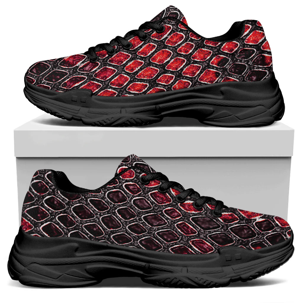 Red And Black Snakeskin Print Black Chunky Shoes