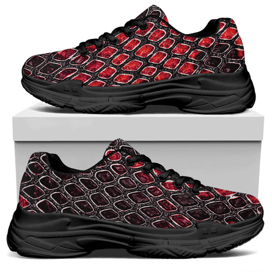 Red And Black Snakeskin Print Black Chunky Shoes