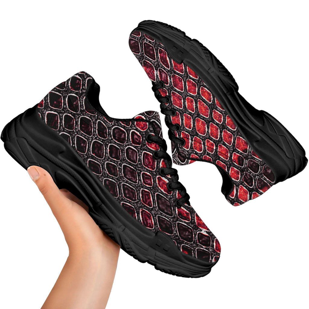 Red And Black Snakeskin Print Black Chunky Shoes