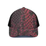 Red And Black Snakeskin Print Black Mesh Trucker Cap