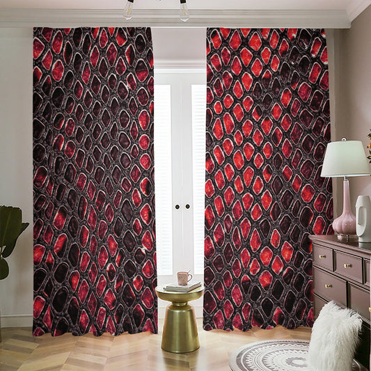 Red And Black Snakeskin Print Blackout Pencil Pleat Curtains