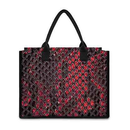 Red And Black Snakeskin Print Canvas Tote Bag