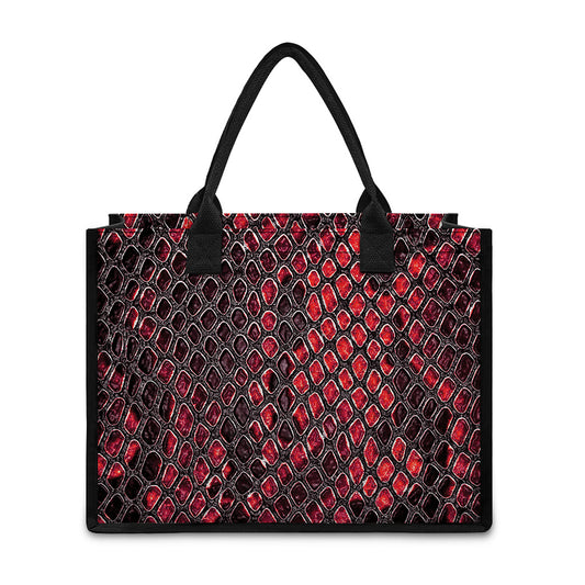 Red And Black Snakeskin Print Canvas Tote Bag