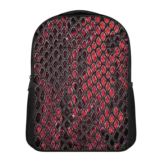 Red And Black Snakeskin Print Casual Backpack