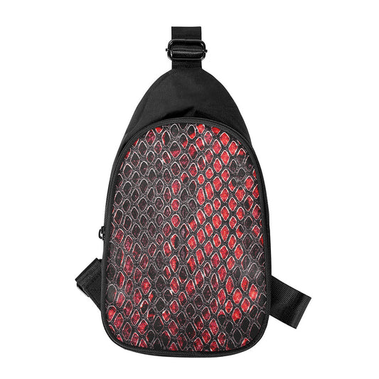 Red And Black Snakeskin Print Chest Bag
