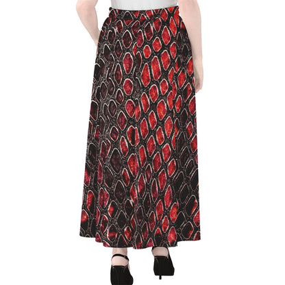 Red And Black Snakeskin Print Chiffon Maxi Skirt