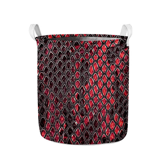 Red And Black Snakeskin Print Collapsible Laundry Basket