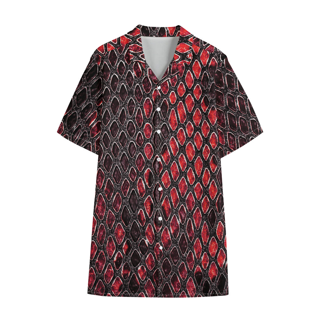 Red And Black Snakeskin Print Cotton Hawaiian Shirt