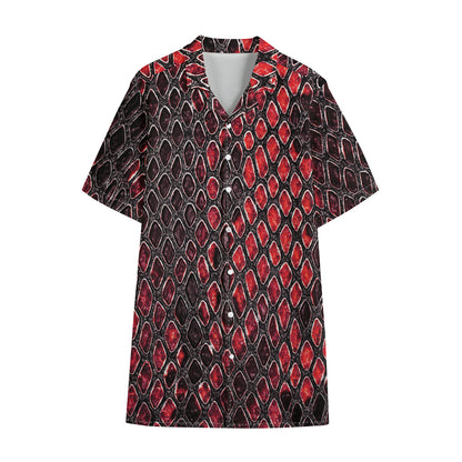 Red And Black Snakeskin Print Cotton Hawaiian Shirt