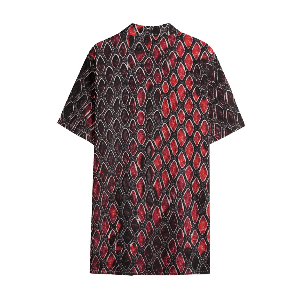 Red And Black Snakeskin Print Cotton Hawaiian Shirt