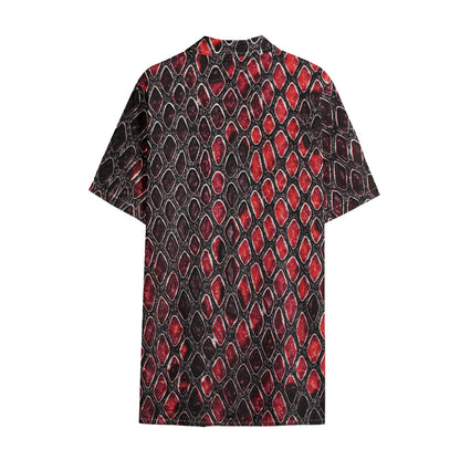 Red And Black Snakeskin Print Cotton Hawaiian Shirt