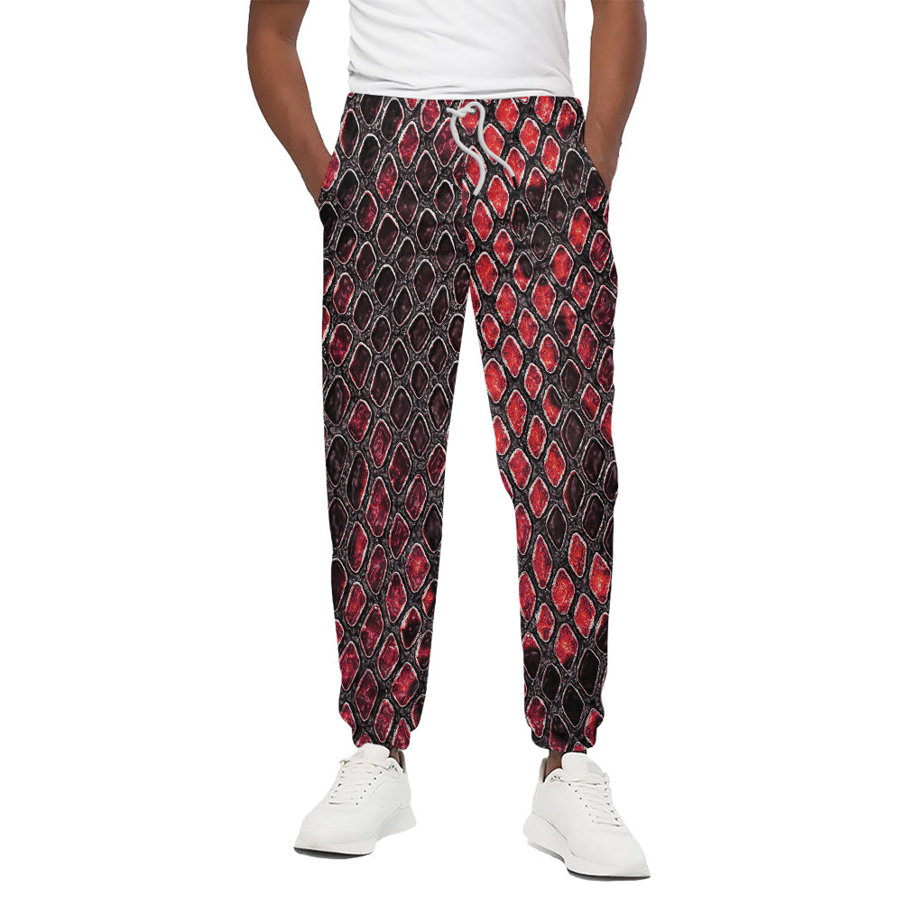 Red And Black Snakeskin Print Cotton Pants