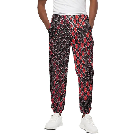 Red And Black Snakeskin Print Cotton Pants