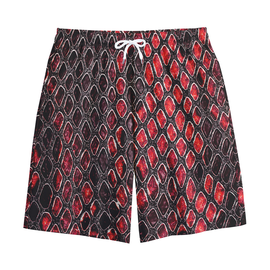 Red And Black Snakeskin Print Cotton Shorts