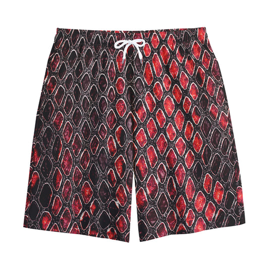 Red And Black Snakeskin Print Cotton Shorts