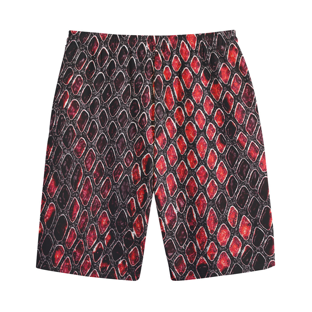 Red And Black Snakeskin Print Cotton Shorts