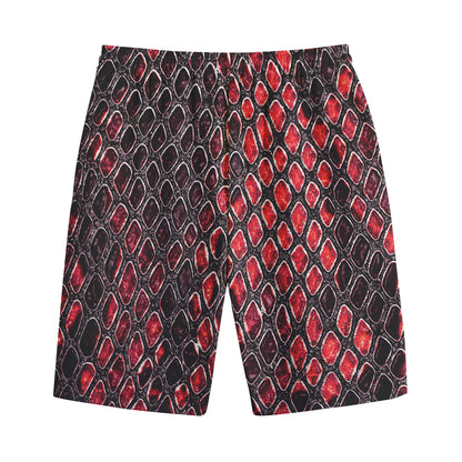 Red And Black Snakeskin Print Cotton Shorts