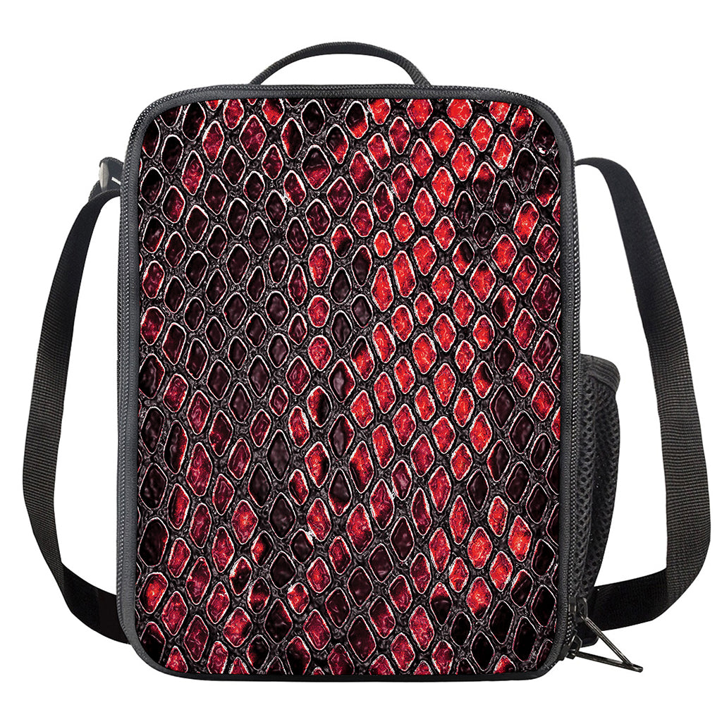 Red And Black Snakeskin Print Crossbody Lunch Bag