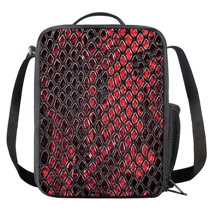 Red And Black Snakeskin Print Crossbody Lunch Bag