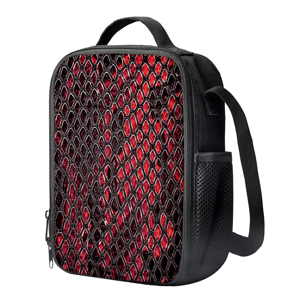 Red And Black Snakeskin Print Crossbody Lunch Bag