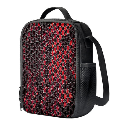 Red And Black Snakeskin Print Crossbody Lunch Bag