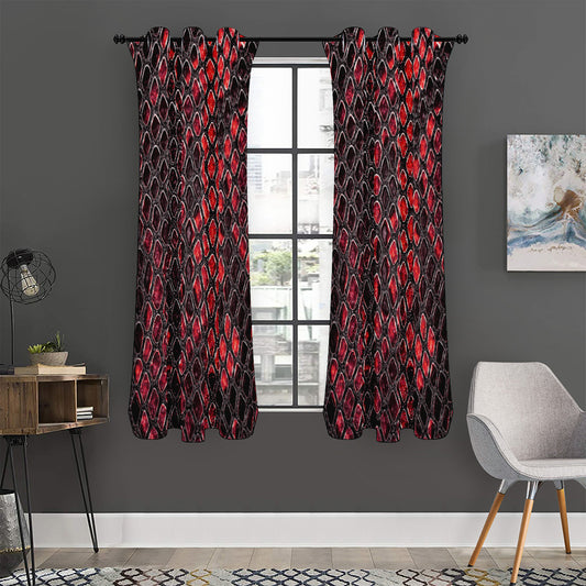 Red And Black Snakeskin Print Curtain