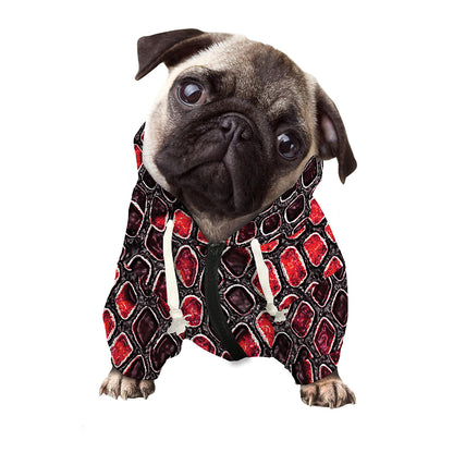Red And Black Snakeskin Print Dog Zip Up Hoodie