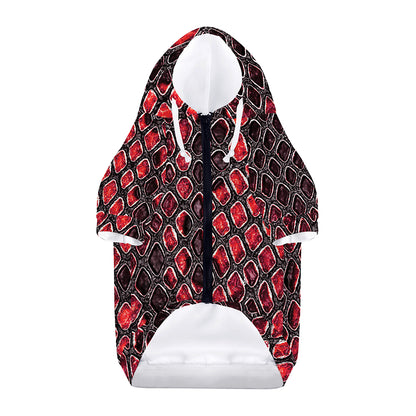 Red And Black Snakeskin Print Dog Zip Up Hoodie