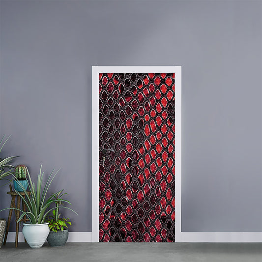 Red And Black Snakeskin Print Door Sticker