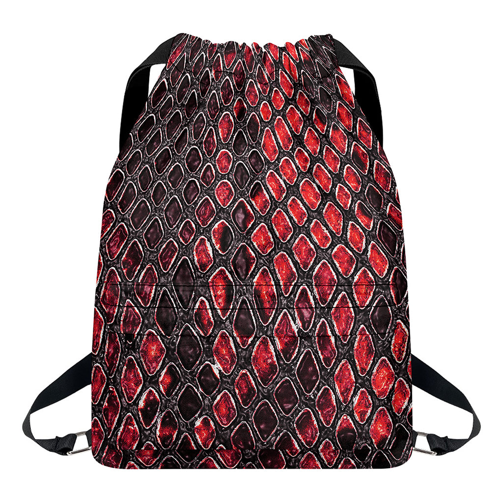 Red And Black Snakeskin Print Drawstring Backpack