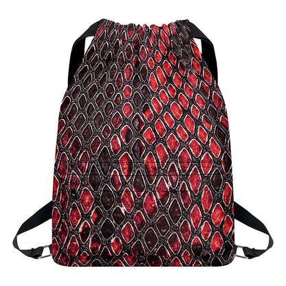 Red And Black Snakeskin Print Drawstring Backpack