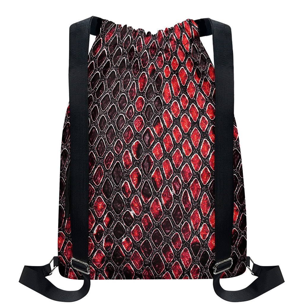 Red And Black Snakeskin Print Drawstring Backpack