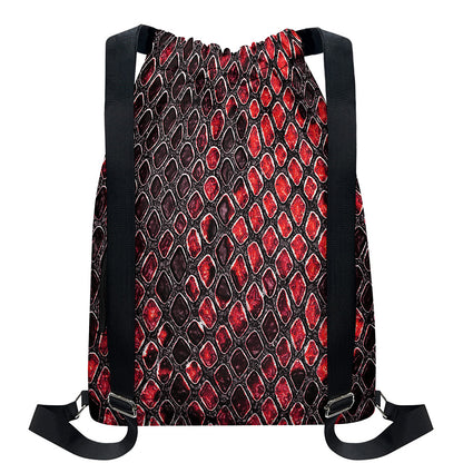 Red And Black Snakeskin Print Drawstring Backpack