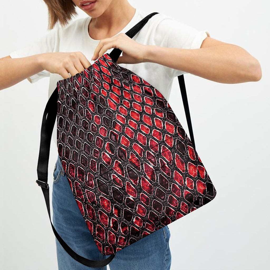 Red And Black Snakeskin Print Drawstring Backpack
