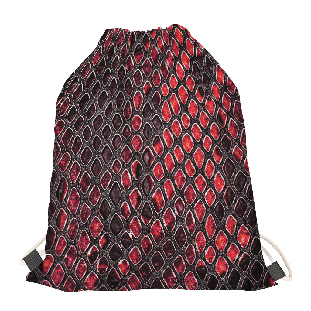 Red And Black Snakeskin Print Drawstring Bag