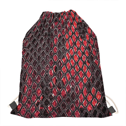 Red And Black Snakeskin Print Drawstring Bag