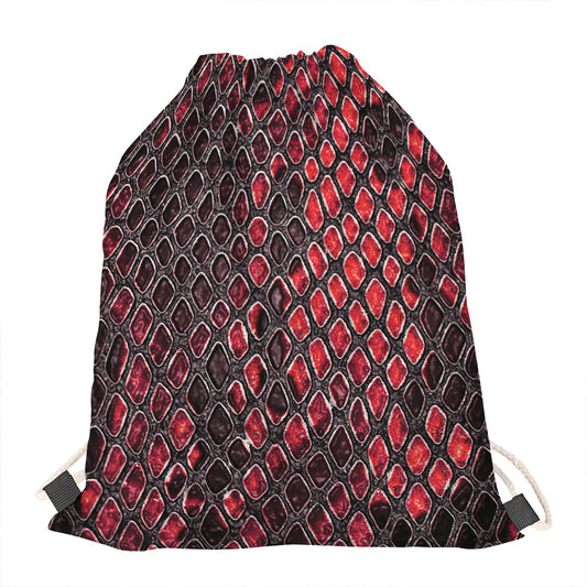 Red And Black Snakeskin Print Drawstring Bag