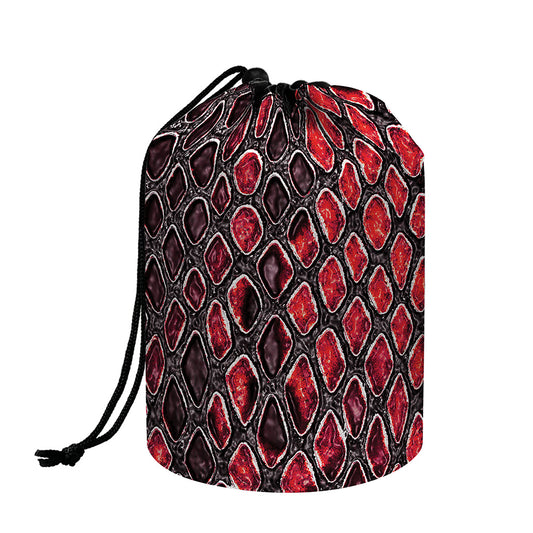 Red And Black Snakeskin Print Drawstring Makeup Bag