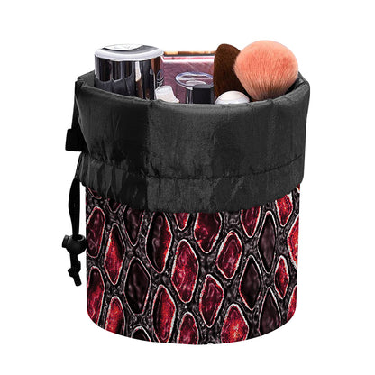 Red And Black Snakeskin Print Drawstring Makeup Bag