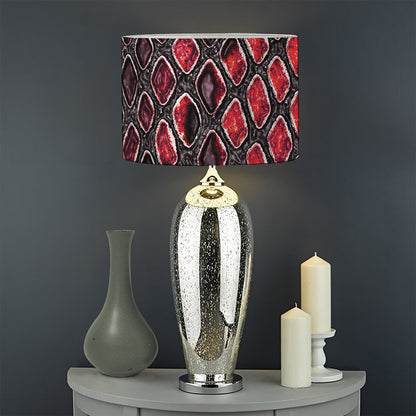 Red And Black Snakeskin Print Drum Lamp Shade
