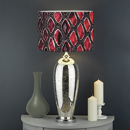 Red And Black Snakeskin Print Drum Lamp Shade