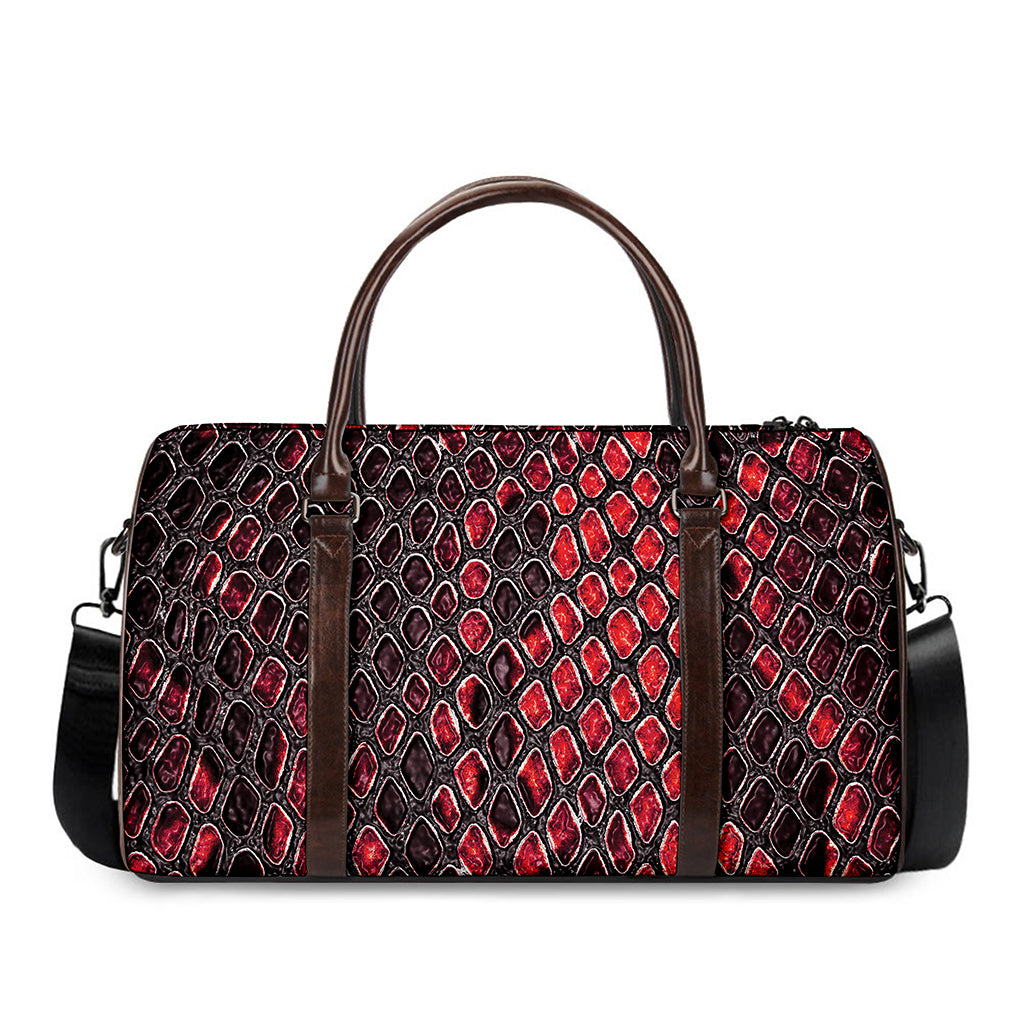 Red And Black Snakeskin Print Duffle Bag