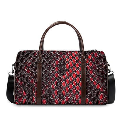 Red And Black Snakeskin Print Duffle Bag