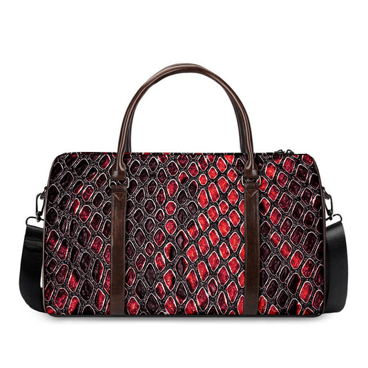 Red And Black Snakeskin Print Duffle Bag