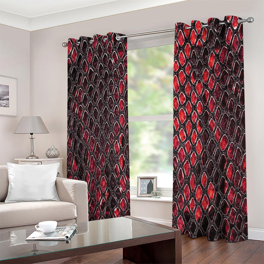 Red And Black Snakeskin Print Extra Wide Grommet Curtains