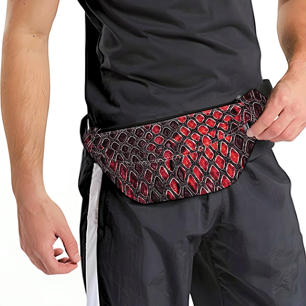 Red And Black Snakeskin Print Fanny Pack