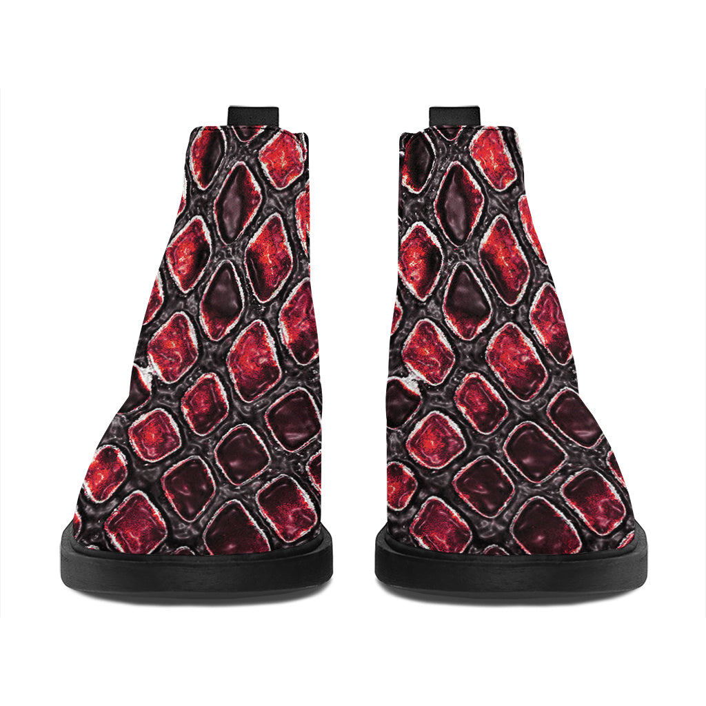 Red And Black Snakeskin Print Flat Ankle Boots