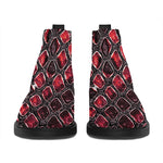 Red And Black Snakeskin Print Flat Ankle Boots