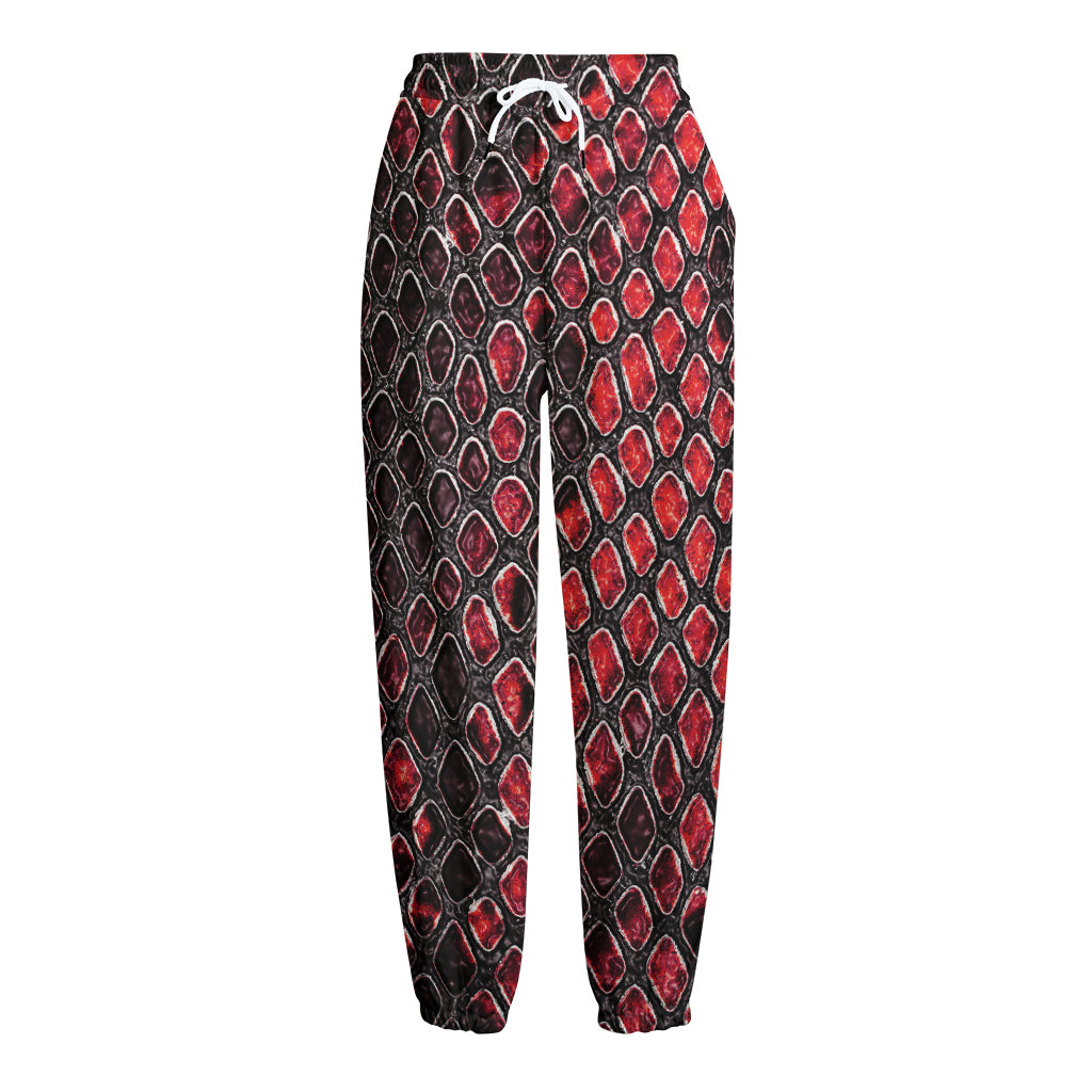 Red And Black Snakeskin Print Fleece Lined Knit Pants
