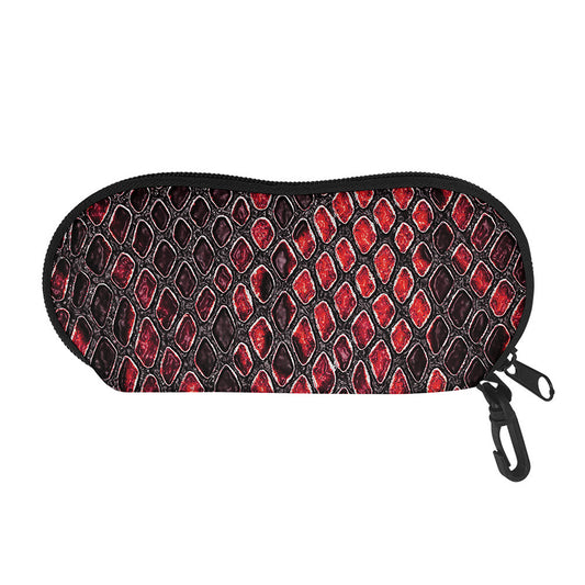 Red And Black Snakeskin Print Glasses Case